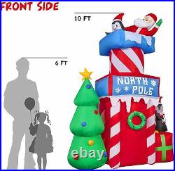 10Ft Santa Clause with Peguins on Christmas Castle with Christmas Tree Inflatable