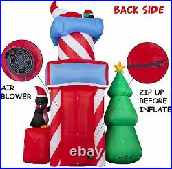 10Ft Santa Clause with Peguins on Christmas Castle with Christmas Tree Inflatable