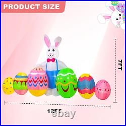 12Ft Bunny and Egg Stand in a Row Easter Outdoor Inflatable Decoration with Buil