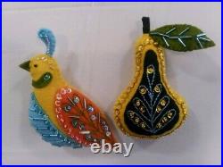 12 Days of Christmas Hand Made beaded and sequined felt Ornaments set of 14