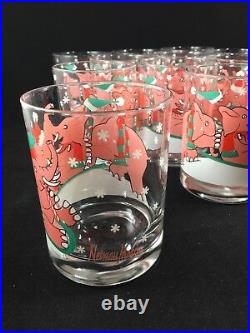 12 Neiman Marcus Pink Elephant Christmas Holiday Drinking Glasses
