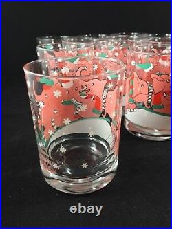 12 Neiman Marcus Pink Elephant Christmas Holiday Drinking Glasses