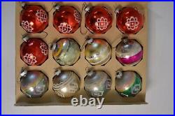 12 Vintage Shiny Brite Glass Ornaments Christmas Atomic Burst Diamonds Stripes
