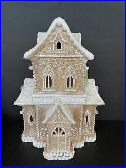 14 in Victorian LED Gingerbread House Mansion Brown White Icing Table LIGHT