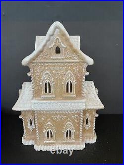 14 in Victorian LED Gingerbread House Mansion Brown White Icing Table LIGHT