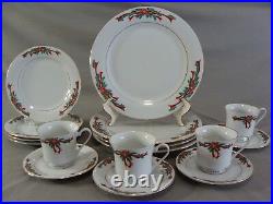 16 Pcs. Fine China Christmas Dinnerware Set In The Poinsettia & Ribbons Pattern