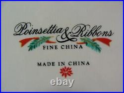 16 Pcs. Fine China Christmas Dinnerware Set In The Poinsettia & Ribbons Pattern