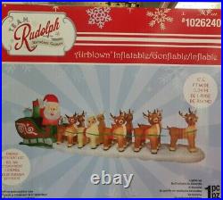 17.5' Wide Christmas Santa Sleigh Rudolph Nose Reindeer Airblown Inflatable Led