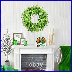 17.7'' St. Patrick's Day Wreath Four Leaf Clover Wreath Green Leaves White