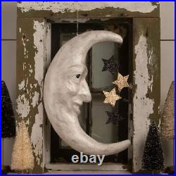 17 Bethany Lowe Man In Moon Glitter Stars Lrg Retro Vtg Hanging Halloween Decor