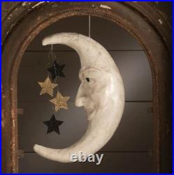 17 Bethany Lowe Man In Moon Glitter Stars Lrg Retro Vtg Hanging Halloween Decor