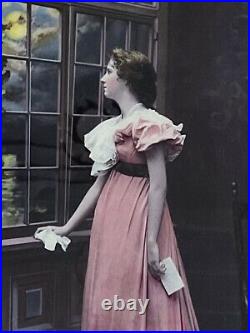 1898 Ullman Mfg Co print under glass Colorized Woman by Window Letter In Hand