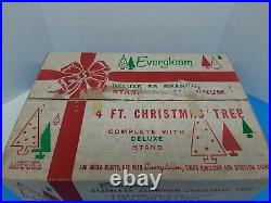 1961 Evergleam 4FT Aluminum Silver X-Mas Tree 58 Branch Pom Pom Nice Boxed X1