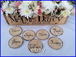 1/10/50 Personalized Woodland Rustic Barn Wedding Name Place Cards Wooden Logs