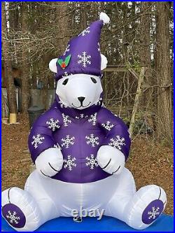2003 Gemmy Christmas 8' Teddy Bear Purple Sweater Lighted Inflatable Airblown