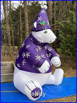 2003 Gemmy Christmas 8' Teddy Bear Purple Sweater Lighted Inflatable Airblown