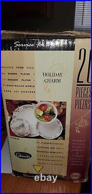 20 Pcs Everyday Gibson Holiday Dinnerware Set-Holly & Berries on Rim, Gold Trim