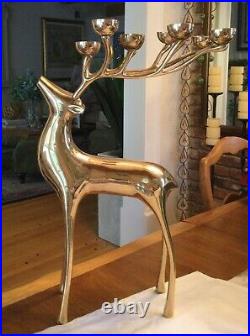 20 Tall SOLID BRASS DEER Candle Holder Pottery Barn Reindeer Christmas