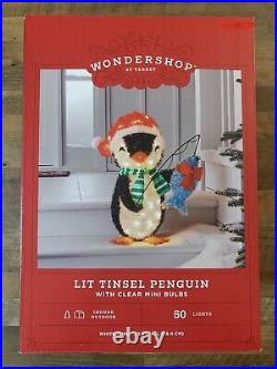 23 Tinsel Penguin with Fish Christmas Novelty Sculpture Light Wondershop