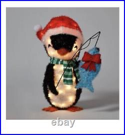 23 Tinsel Penguin with Fish Christmas Novelty Sculpture Light Wondershop
