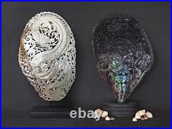 2pcs Natural Mussels Clam Shell Carving Hand Carved Mixed Model Large Bundle