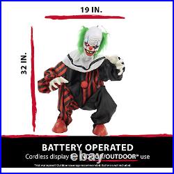 32 Inch Animatronic Clown Talking with Flashing Red Eyes Halloween Decoration