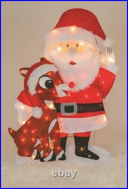 32 Santa and Rudolph Tinsel Pre Lit Christmas Yard 2D Sculpture Decoration NEW
