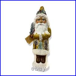$340 Ino Schaller Gold Glitter Snow Tree Santa with Christmas Tree Figurine