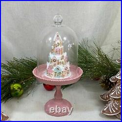 34th & Pine Sugar Pastel Gingerbread House Stand Glass dome Cloche Holiday New