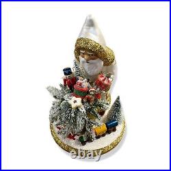 $350 Ino Schaller Ivory Pearl Santa & Gifts Handmade Paper Mache Doll Figurine