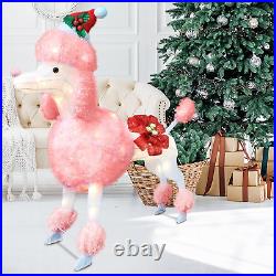 35In Christmas Decoration Pink Dog with Lights, Hairy Poodle Outdoor Decoration L