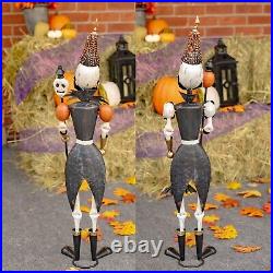 36 Tall Set of 2 Small Halloween Skeleton Soldiers Holding Staffs