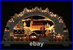 3D-Schwibbogen 68x39cm Weihnachtsmarkt mit elektrischer Pyramide Erzgebirge Neu