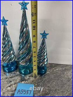 3Rare Blue Silver Candy Cane Swirl Cone Trees Valerie Parr Hill 14 11.75 9.75
