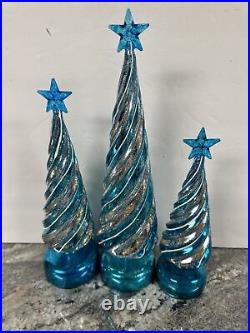 3Rare Blue Silver Candy Cane Swirl Cone Trees Valerie Parr Hill 14 11.75 9.75