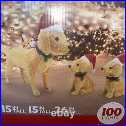 3 Dog Family Puppies Christmas LED Light Up Fluffy Doodle Decor Santa Hats Yard
