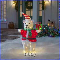 3 Ft Tall LED Holiday Tinsel Polar Bear Indoor Outdoor Christmas Yard Decoration