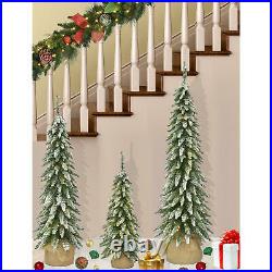 3 PACK Pre-Lit Set of one 3, one 4 & one 5 Flocked Alpine Christmas Trees