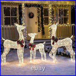 3pcs 3D Christmas Reindeer Buck Doe Fawn 360 LED Warm White Yard Lights for Xmas