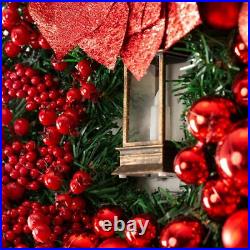 40CM Artificial Green Wreath Rings Christmas Bows Baubles Pine Door Craft