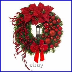 40CM Artificial Green Wreath Rings Christmas Bows Baubles Pine Door Craft