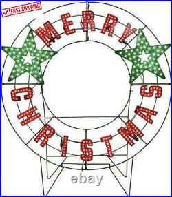 40 Prelit Merry Christmas Wreath LED Holiday Decoration Outdoor Indoor Large