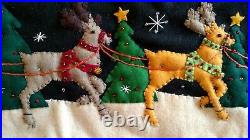 45 Handmade Wool Flannel Embroidered SANTA & Reindeer CHRISTMAS TABLE RUNNER