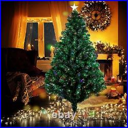 4/5/6/7ft Pre-Lit Fiber Optic Christmas Tree Led Lights Green Decorations Stand