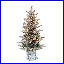 4.5 Foot Pre-Lit Potted Flocked Arctic Fir Artificial Christmas Tree