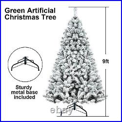 4-9FT Snow-Flocked Pine Realistic Artificial Holiday Christmas Tree with Stand
