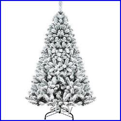 4-9FT Snow-Flocked Pine Realistic Artificial Holiday Christmas Tree with Stand