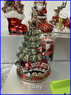 4 Blown Glass Santa Nutcracker Sleigh Reindeer Large Ornaments Valerie Parr Hill