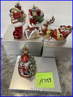 4 Blown Glass Santa Nutcracker Sleigh Reindeer Large Ornaments Valerie Parr Hill