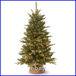 4' Christmas Tree Pre-Lit With 150 White Lights Burlap Base For Tabletop Porch